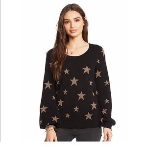 Chaser Gold Star Intarsia Pullover Sweater NWOT